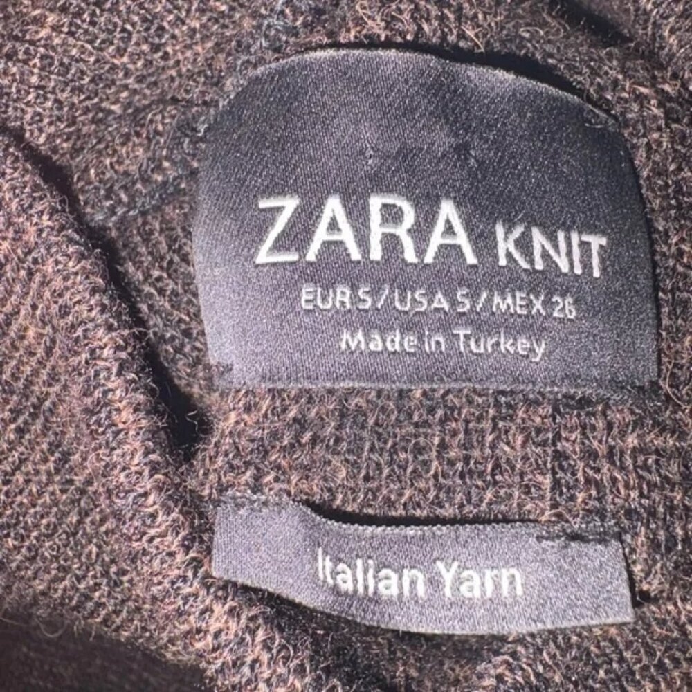 ZARA Knit HIGH NECK Midi Turtleneck Dress BROWN Size S Alpaca/Wool, Italian Yarn - Picture 3 of 7